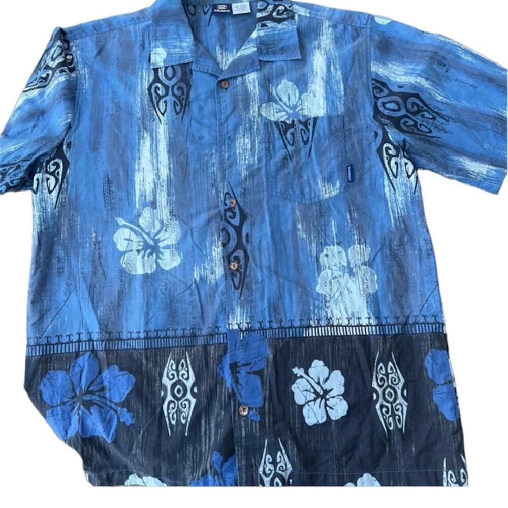 BILLABONG Button Down Cotton, Short Sleeve Blue Shirt, Men's size L